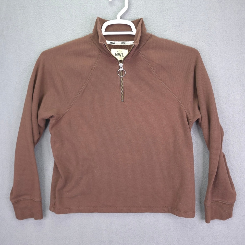 Madewell MWL Quarter Zip Sweatshirt Brown XS Cotton Blend Fleece Pullover Top